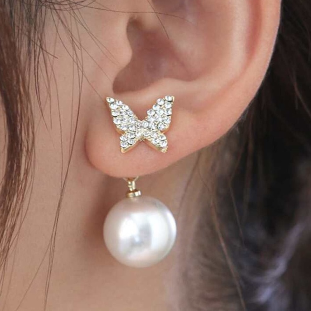 Butterfly & Faux Pearl Drop Earrings